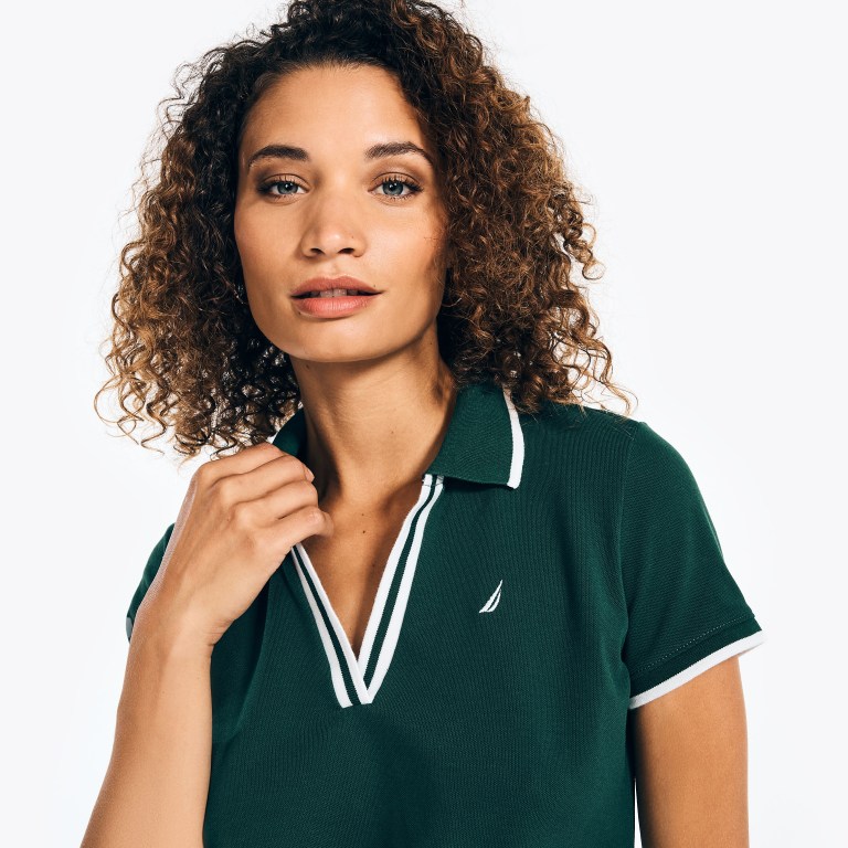 Women's Nautica Sustainably Crafted Ocean Split-neck Polo Shirts Green | 9oH9EPNW