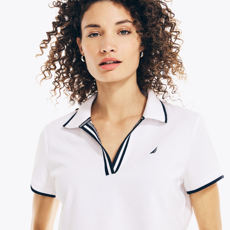 Women's Nautica Sustainably Crafted Ocean Split-neck Polo Shirts White | C3NMXQ1Y