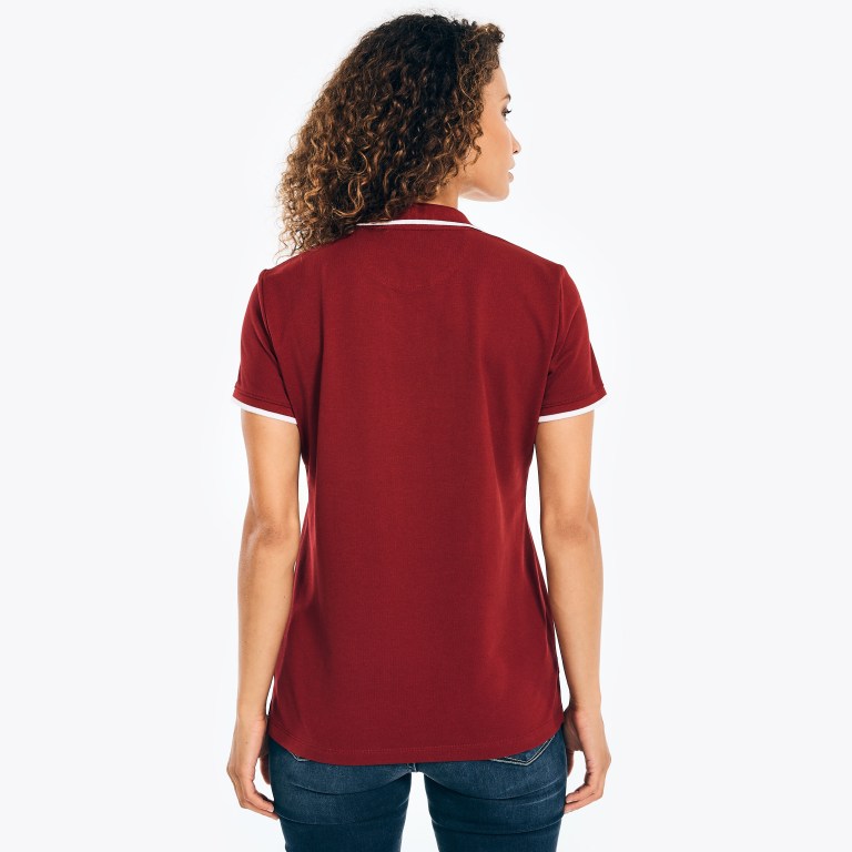 Women's Nautica Sustainably Crafted Ocean Split-neck Polo Shirts Red | Eo9DfnqL