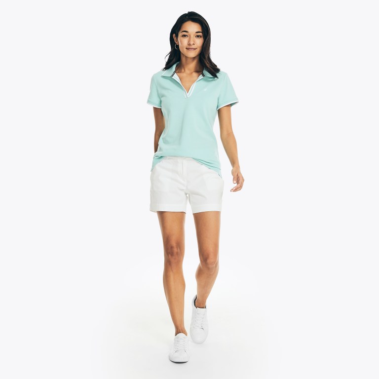 Women's Nautica Sustainably Crafted Ocean Split-neck Polo Shirts Blue | MMesMOn0