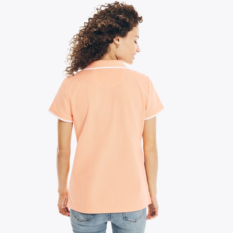 Women's Nautica Sustainably Crafted Ocean Split-neck Polo Shirts Orange | NtYmGxnj