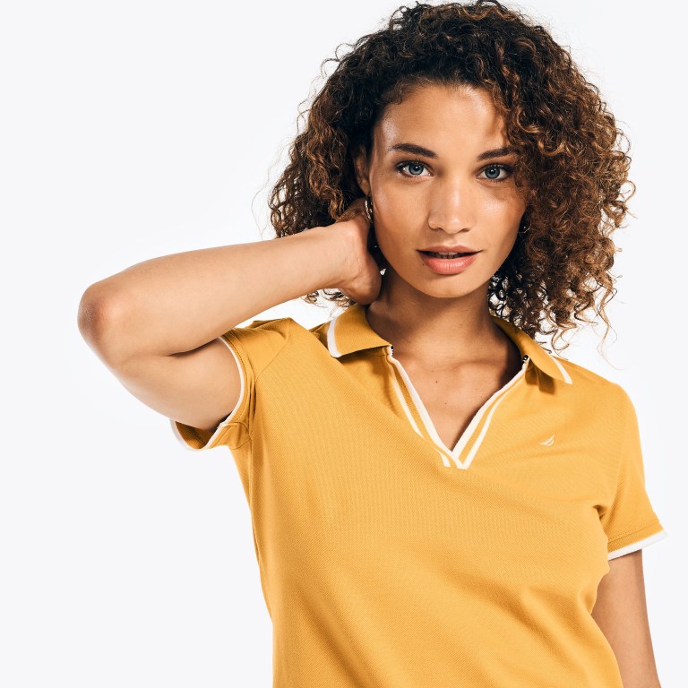 Women's Nautica Sustainably Crafted Ocean Split-neck Polo Shirts Yellow | l8dHSKqO