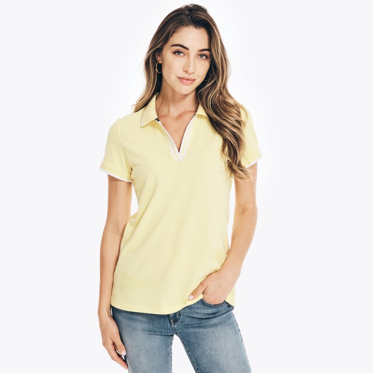 Women\'s Nautica Sustainably Crafted Ocean Split-neck Polo Shirts Yellow | qgKeirPe