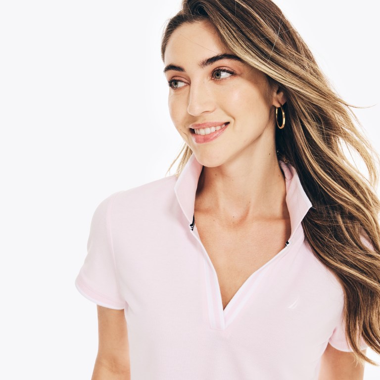 Women's Nautica Sustainably Crafted Ocean Split-neck Polo Shirts Pink | v4uYh4L0