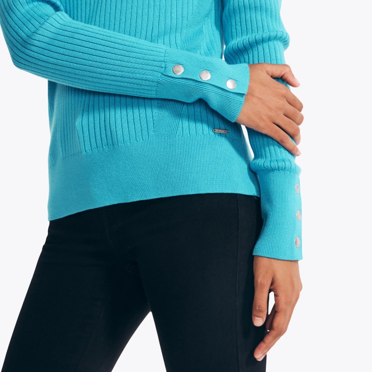 Women's Nautica Sustainably Crafted Rib-knit Sweaters Blue | AhHJNffa