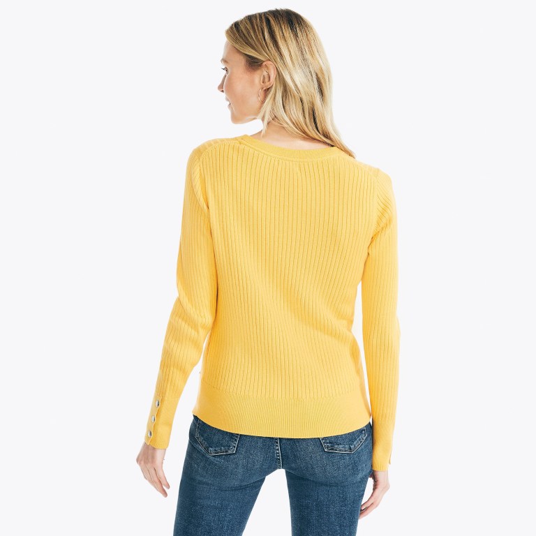 Women's Nautica Sustainably Crafted Rib-knit Sweaters Yellow | kc7znxrA