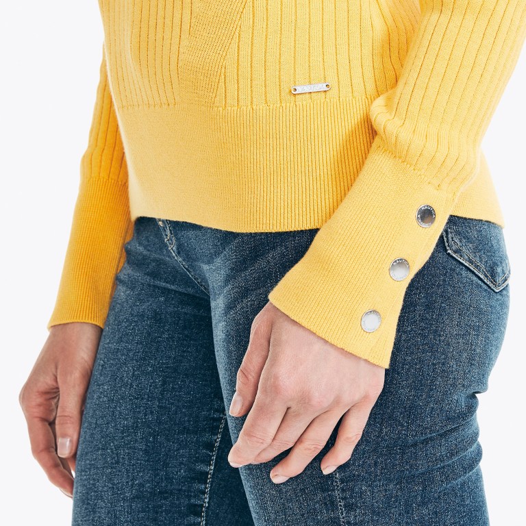 Women's Nautica Sustainably Crafted Rib-knit Sweaters Yellow | koo15noF