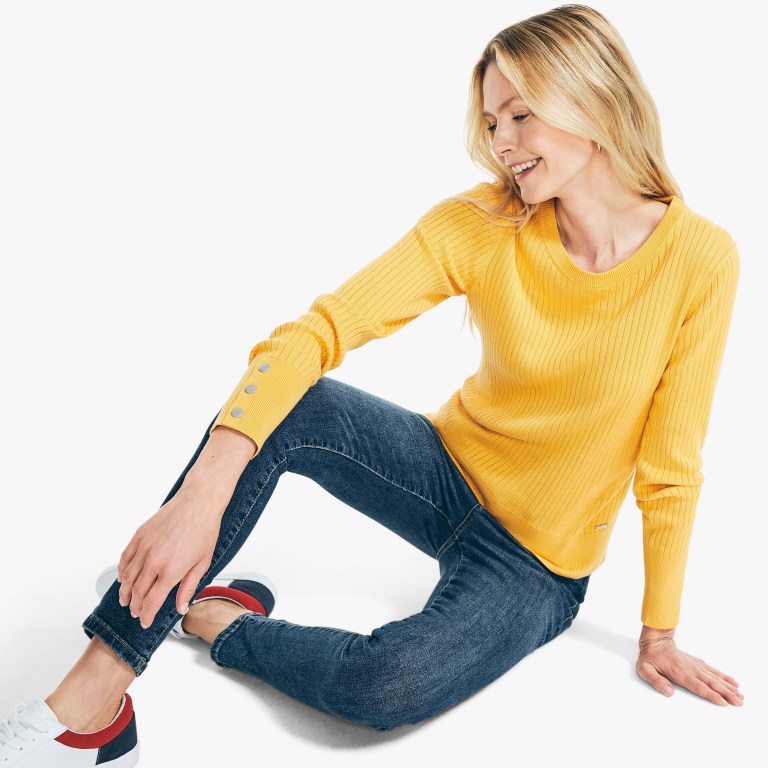 Women's Nautica Sustainably Crafted Rib-knit Sweaters Yellow | koo15noF