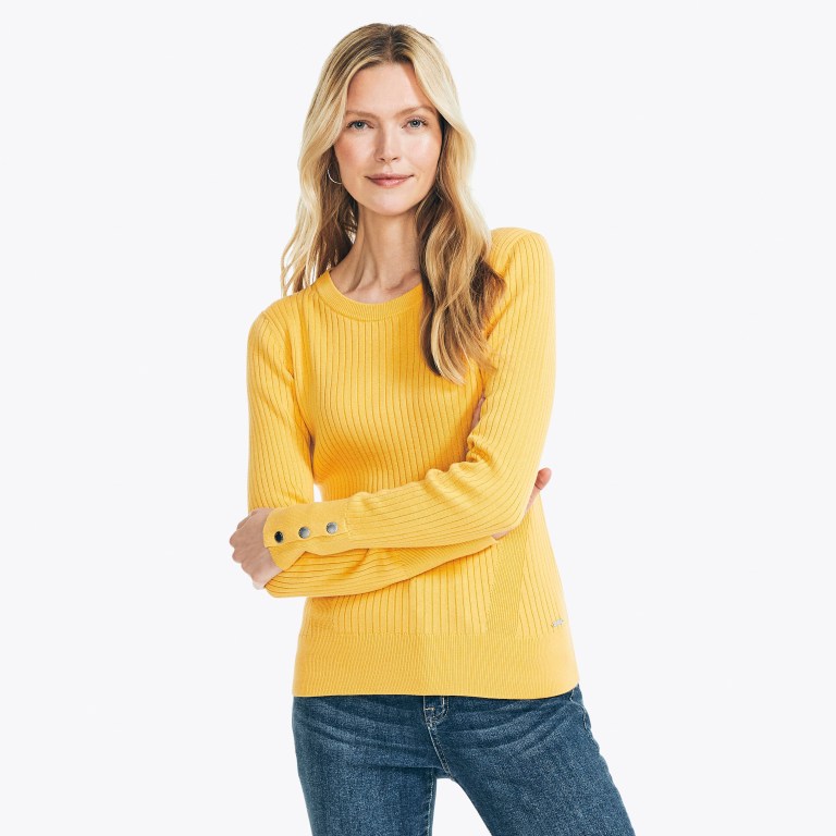 Women\'s Nautica Sustainably Crafted Rib-knit Sweaters Yellow | koo15noF