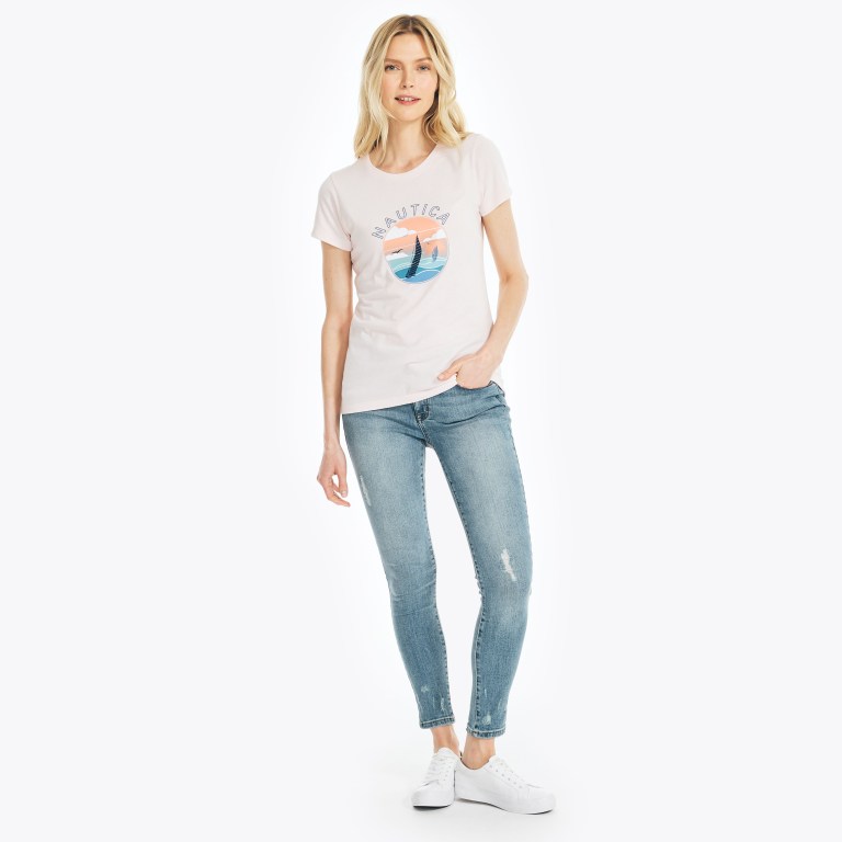 Women's Nautica Sustainably Crafted Sailing Graphic T Shirts Pink | T6v36ZLb