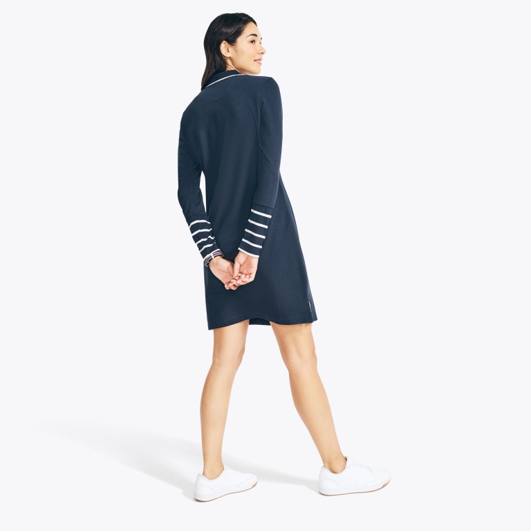 Women's Nautica Sustainably Crafted Striped Long-sleeve Dress Blue | KegZseA9