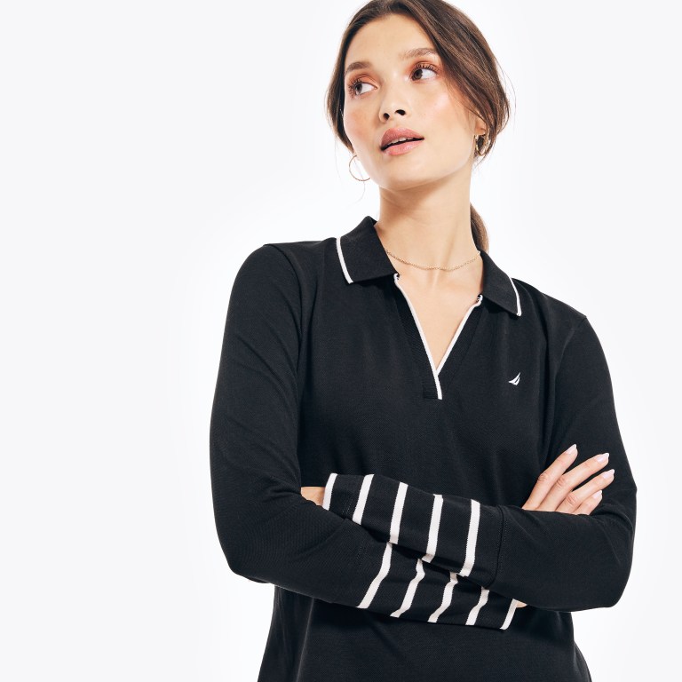 Women's Nautica Sustainably Crafted Striped Long-sleeve Dress Black | NcuOCvpd