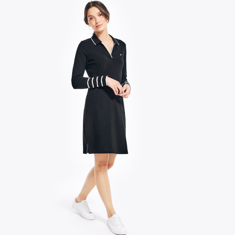 Women's Nautica Sustainably Crafted Striped Long-sleeve Dress Black | NcuOCvpd