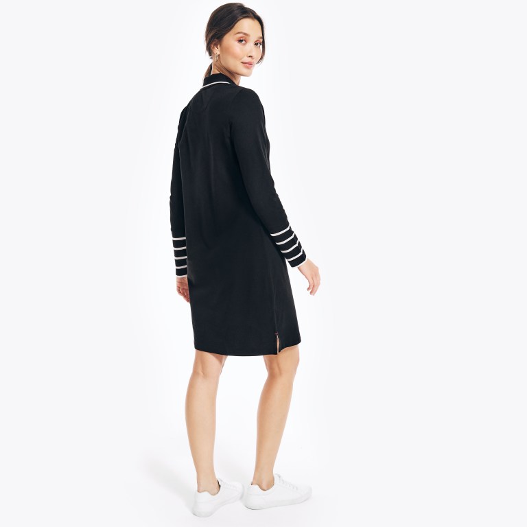 Women's Nautica Sustainably Crafted Striped Long-sleeve Dress Black | NcuOCvpd