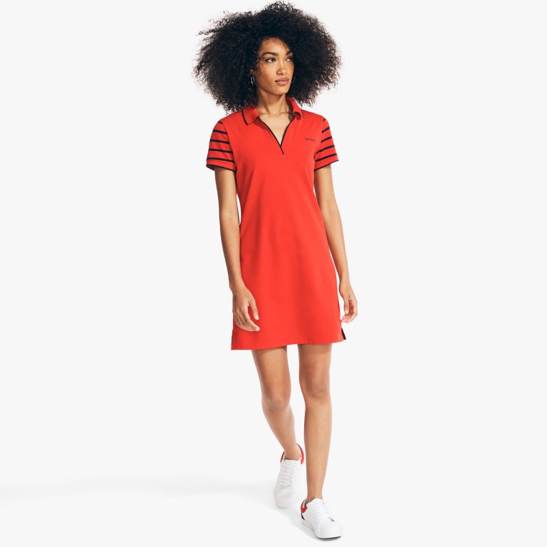 Women\'s Nautica Sustainably Crafted Striped Dress Red | xzWlPAuc