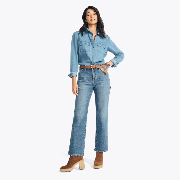 Women's Nautica Sustainably Crafted Utility Straight Fit Denim Jeans Blue Wash | OTeJUyEV