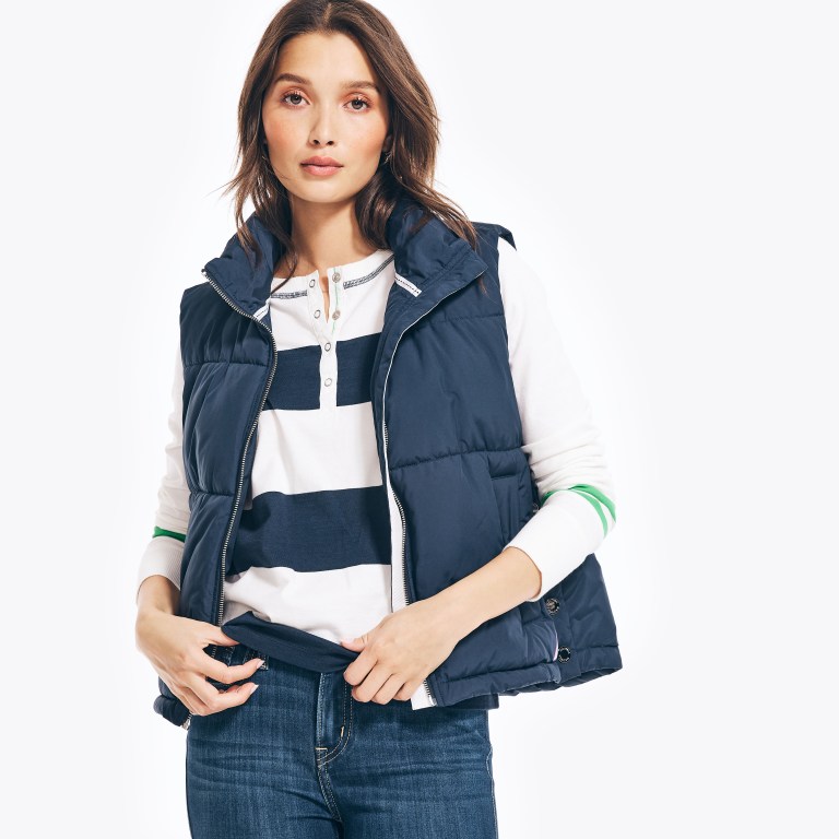 Women\'s Nautica Tempasphere Quilted Vest Coats Blue | STJN4nbc