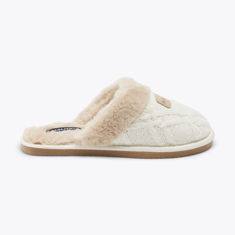 Women's Nautica Wool Knit Slippers Beige | sdTOAhjN