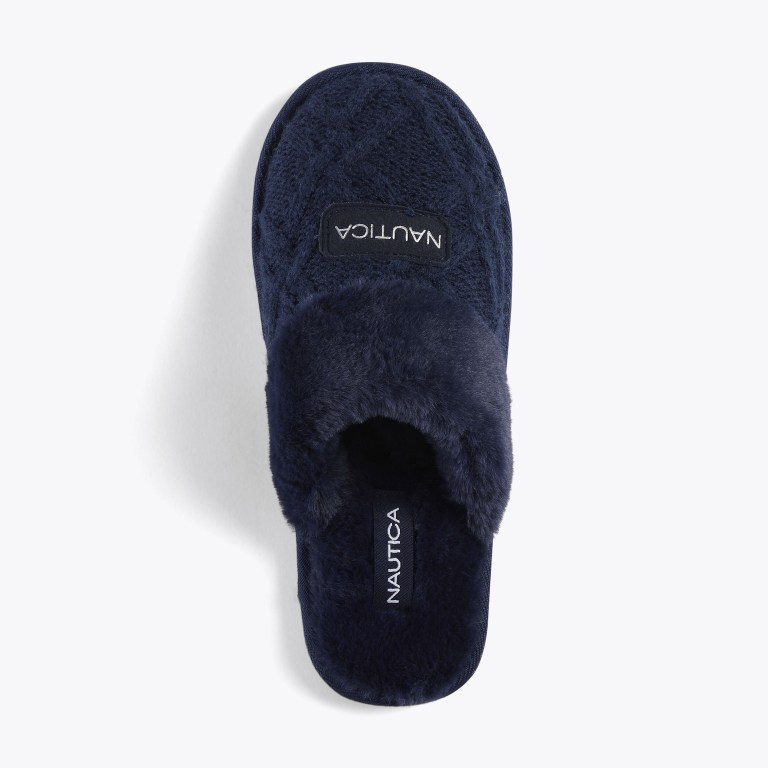 Women's Nautica Wool Knit Slippers Navy | xFdUcUw6