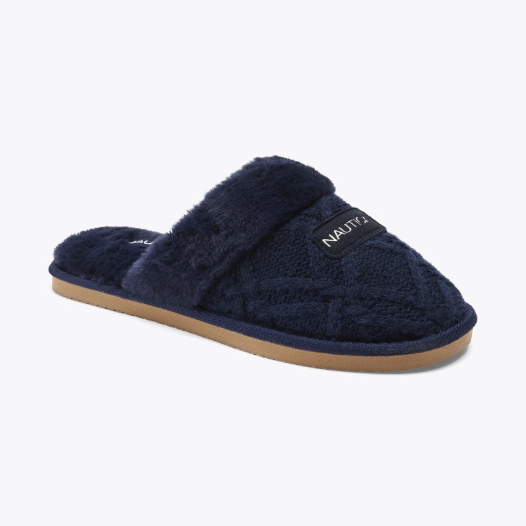 Women\'s Nautica Wool Knit Slippers Navy | xFdUcUw6