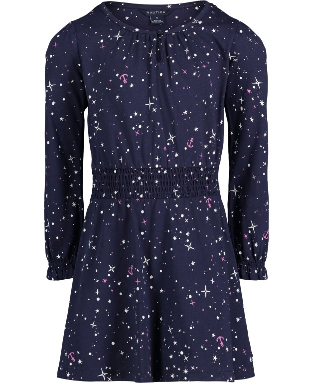 Girls' Nautica Little Galaxy Anchor Printed (4-7) Dress Navy | Xxm36luu