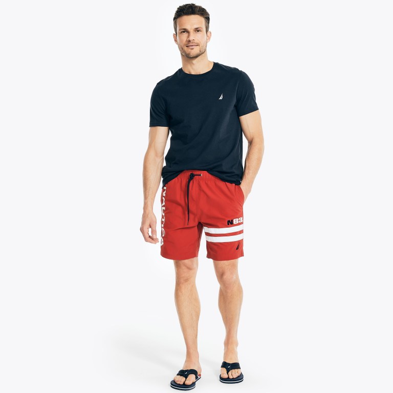 Men's Nautica 8" Logo Stripe Quick-dry Swimwear Red | gU2tUSmK