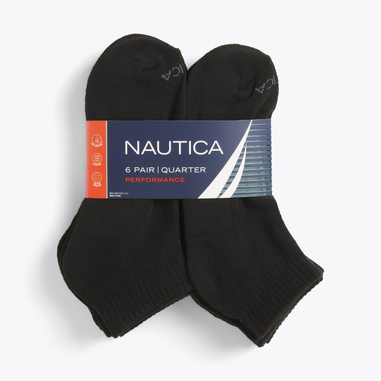 Men's Nautica Athletic Core Quarter , 6-pack Socks Black | byHpEDS0