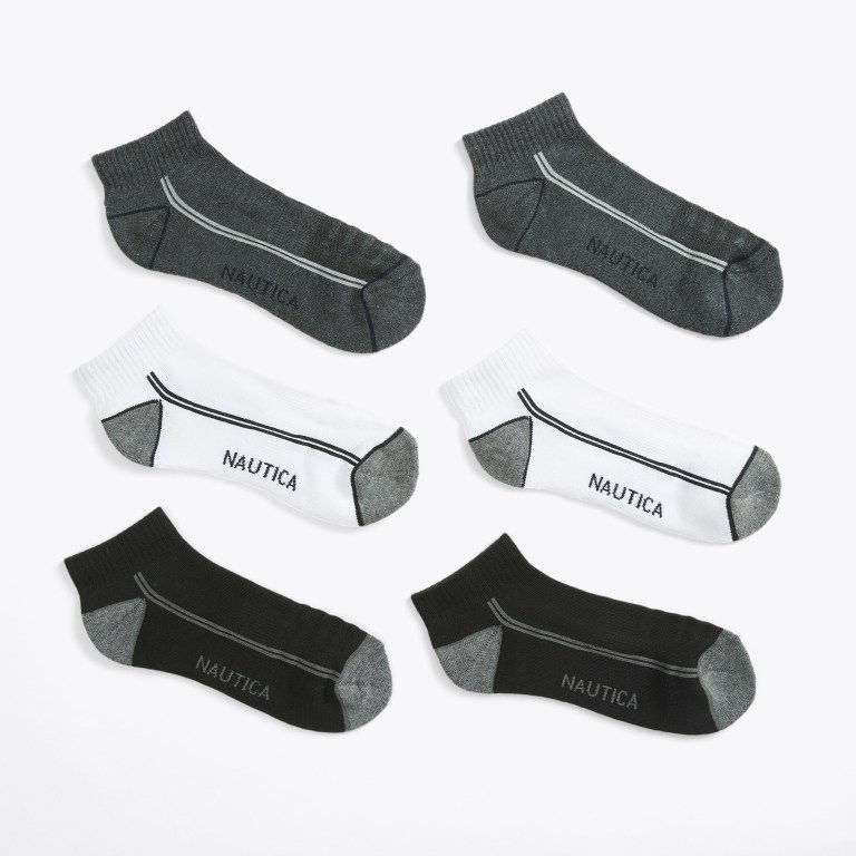 Men's Nautica Athletic Logo Quarter , 6-pack Socks Black | T4bUEENA