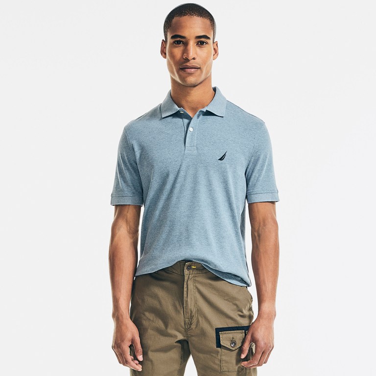 Men's Nautica Classic Fit Interlock Polo Shirts Blue | 9W2XhIAR