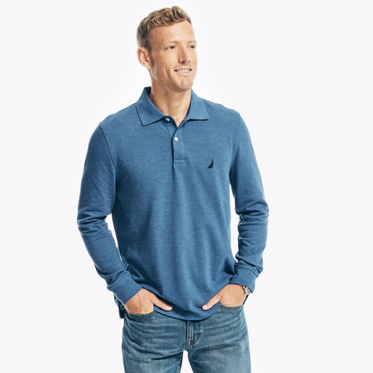 Men's Nautica Classic Fit Long-sleeve Deck Polo Shirts Blue | X8sVwVmM