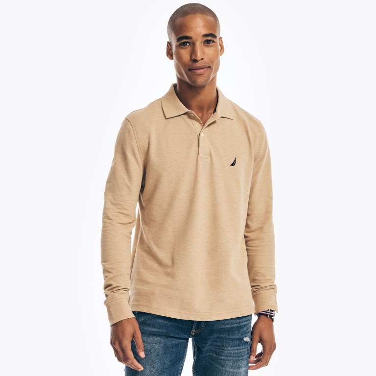 Men's Nautica Classic Fit Long-sleeve Deck Polo Shirts Brown | ksp5MYgI