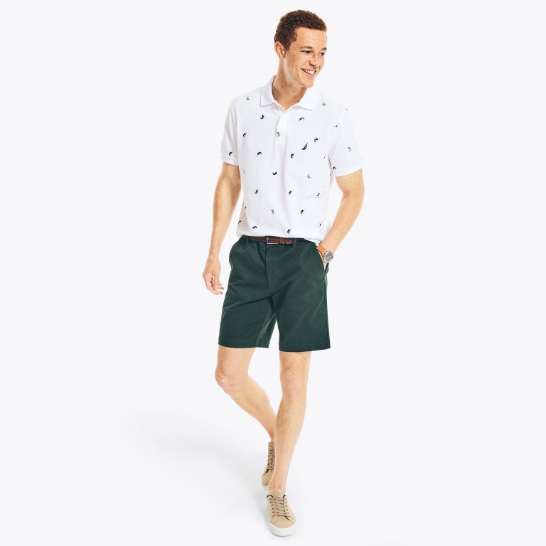 Men's Nautica Classic Fit Printed Deck Polo Shirts White | ssaQ1V5L