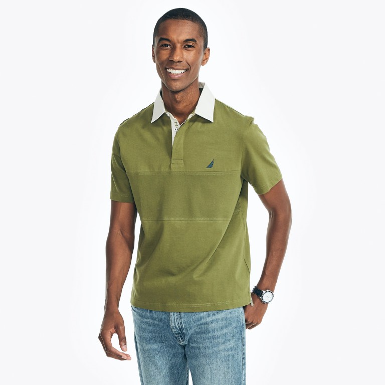 Men's Nautica Classic Fit Rugby Chest-stripe Polo Shirts Olive | tCIgosYO