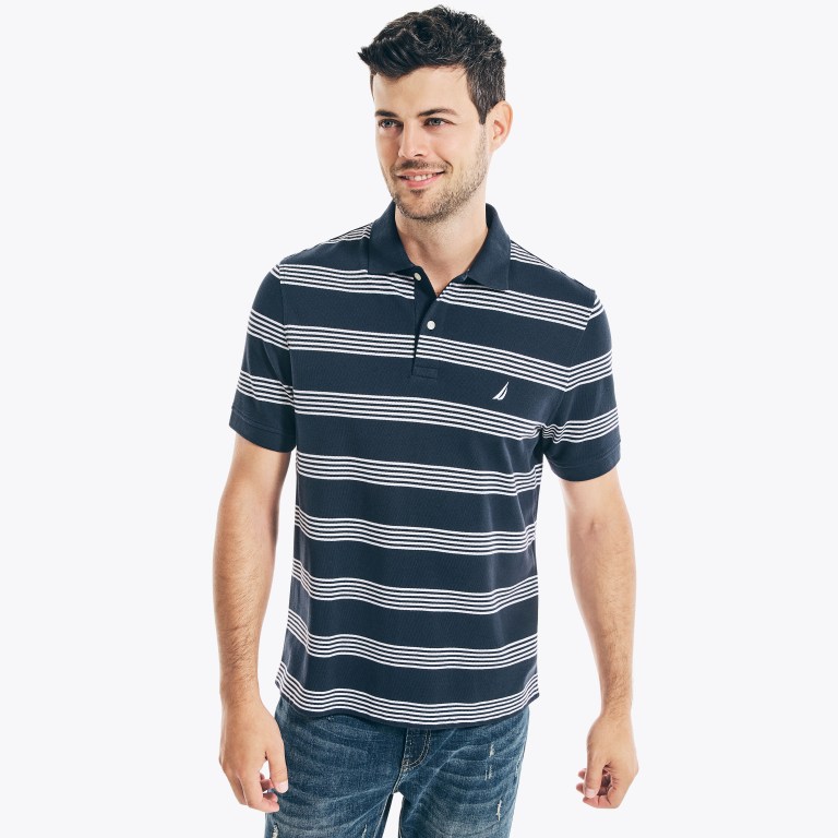 Men's Nautica Classic Fit Striped Deck Polo Shirts Navy | WEyqm6V1