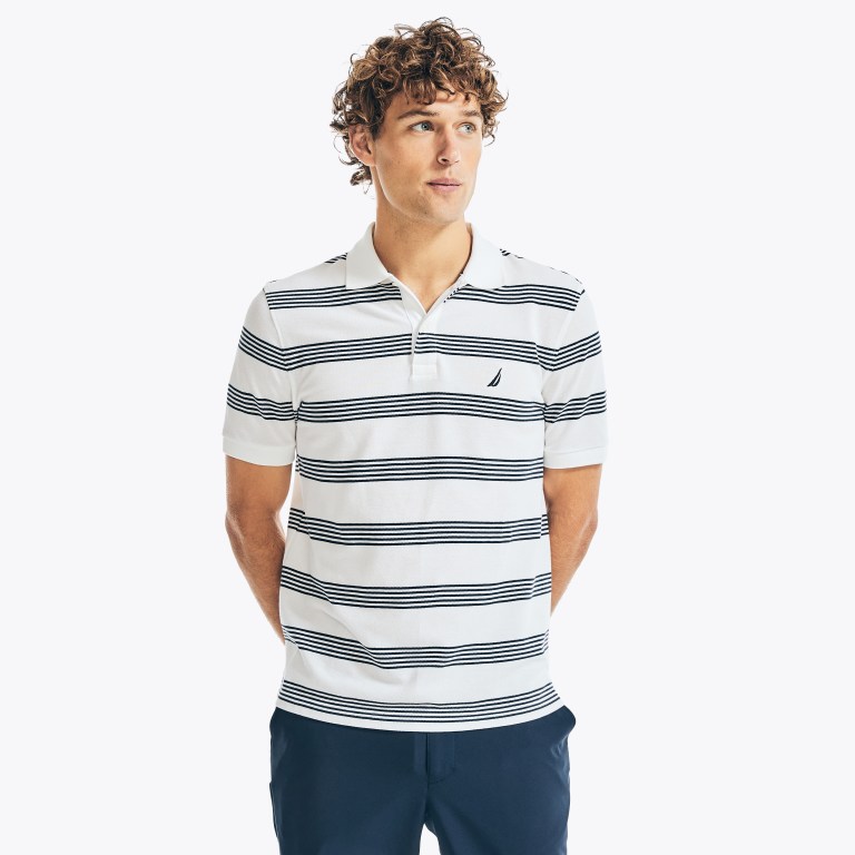 Men's Nautica Classic Fit Striped Deck Polo Shirts White | tISPGEJj