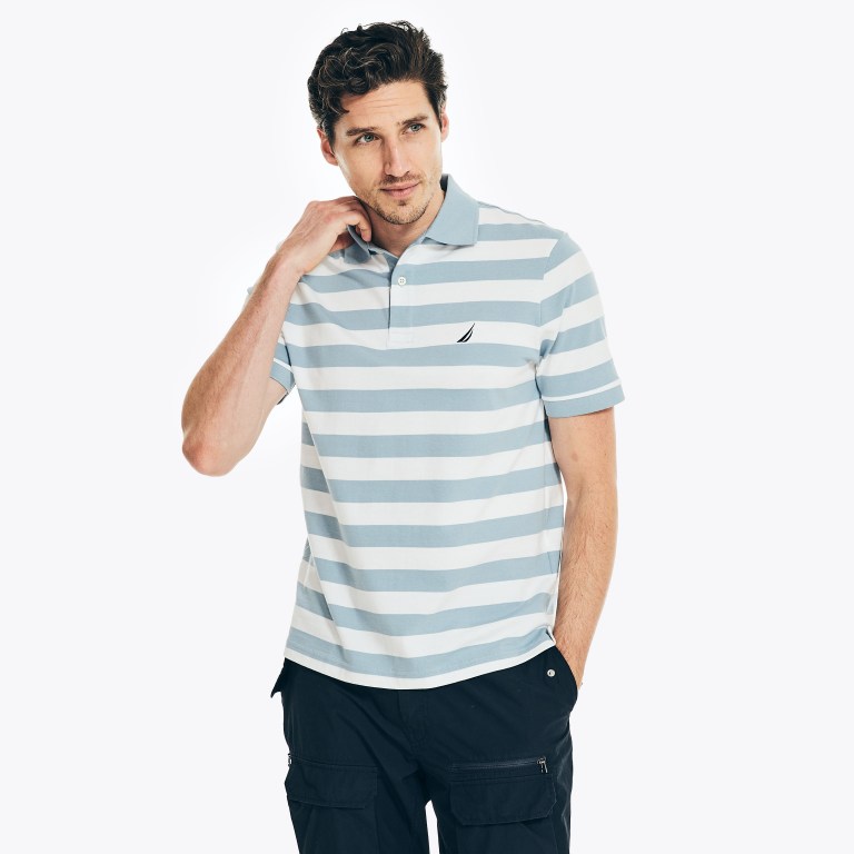 Men's Nautica Classic Fit Striped Polo Shirts Blue | HWJBc3US