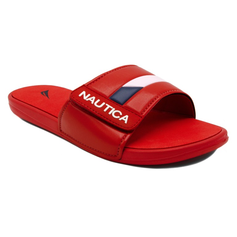 Men's Nautica Colorblock Logo Slides Red | 8l4SFz57