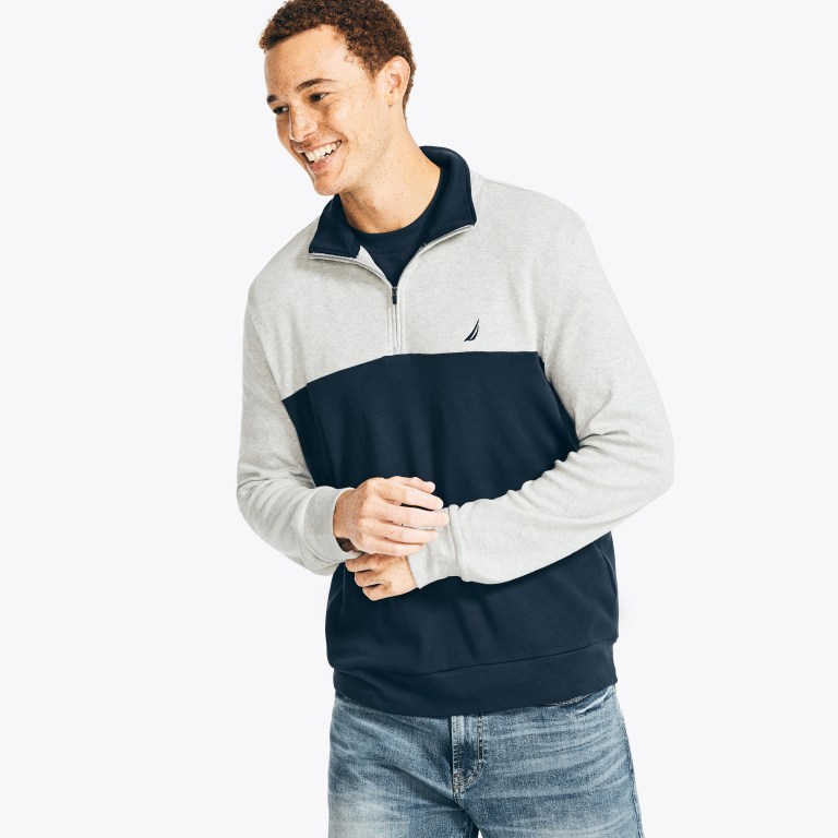 Men's Nautica Colorblock Quarter-zip Sweatshirts Grey | 22Jo8w7y