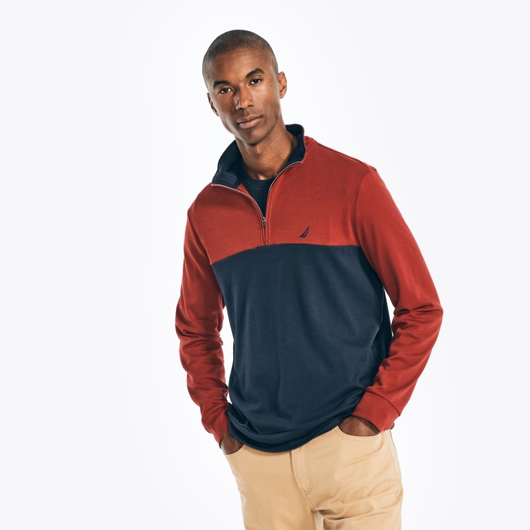 Men's Nautica Colorblock Quarter-zip Sweatshirts Red | XnqpFyvQ