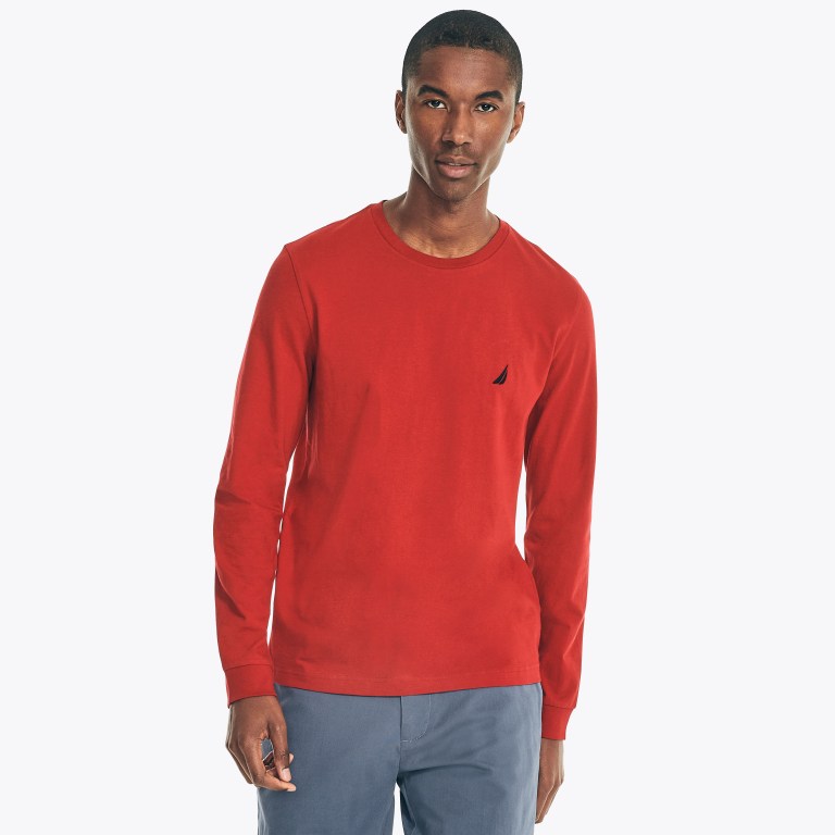 Men's Nautica Crewneck Long-sleeve T Shirts Red | 3AXs7upw