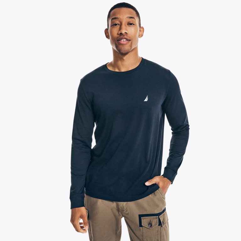 Men's Nautica Crewneck Long-sleeve T Shirts Navy | OUhqr0C0