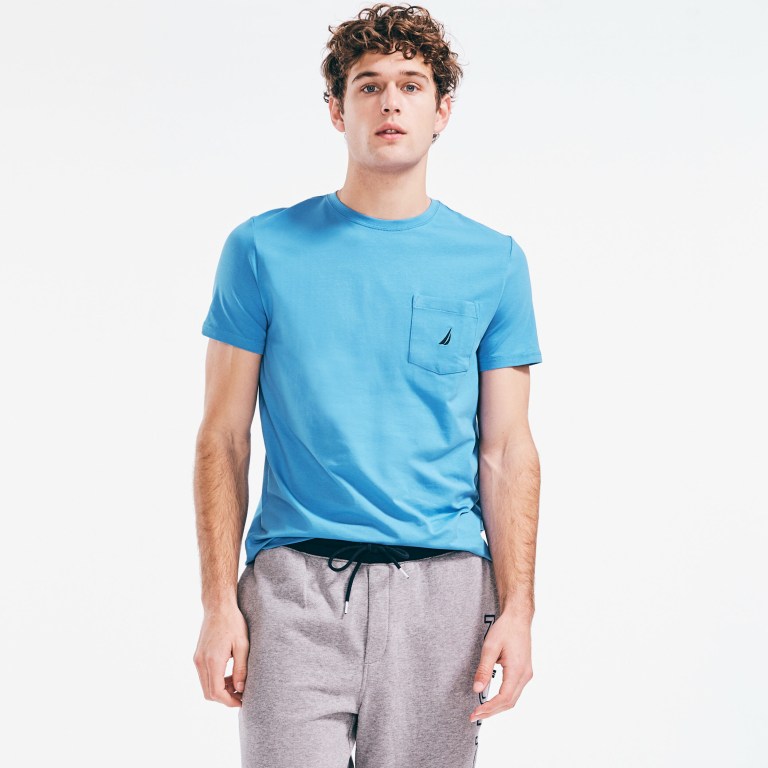 Men's Nautica Crewneck Pocket T Shirts Blue | SE26ybni