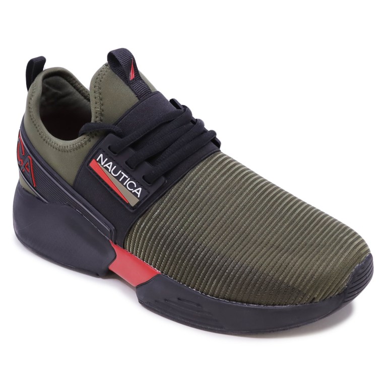 Men's Nautica Embossed Striped Logo Mesh Sneakers Olive | YKwqbqlv