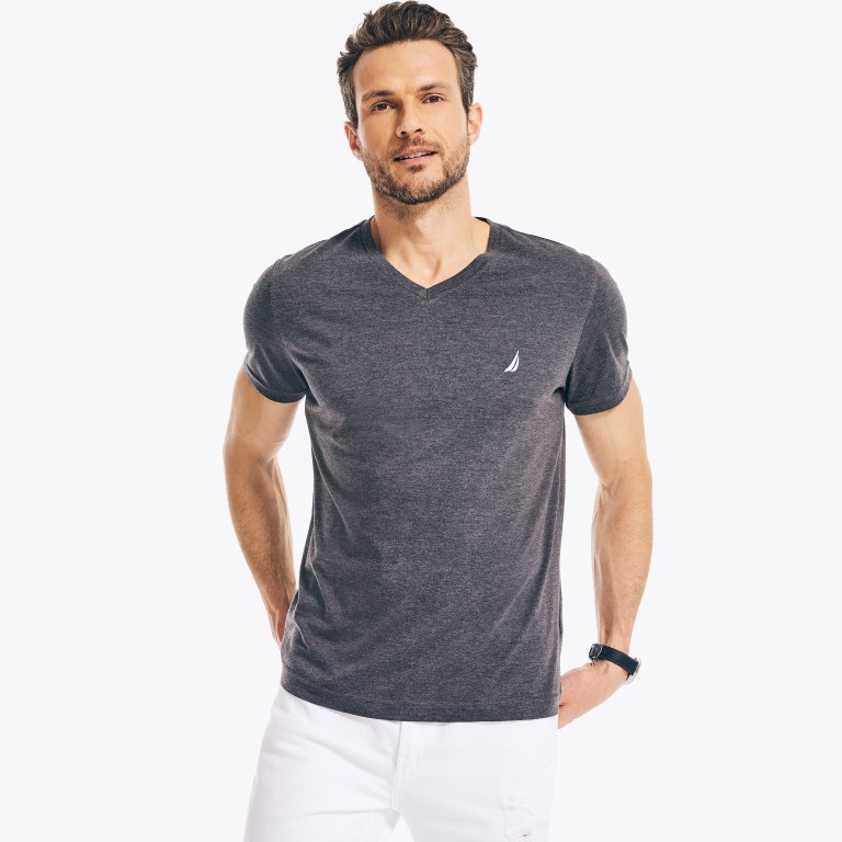 Men's Nautica Heathered V-neck T Shirts Grey | Ae1wrlXJ