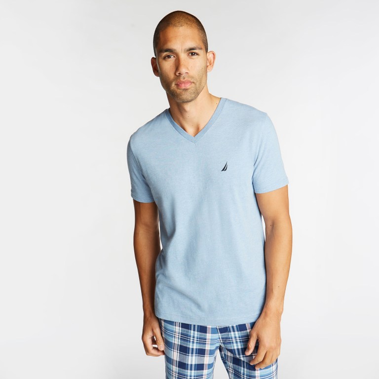 Men's Nautica Heathered V-neck T Shirts Blue | Uta25IBb