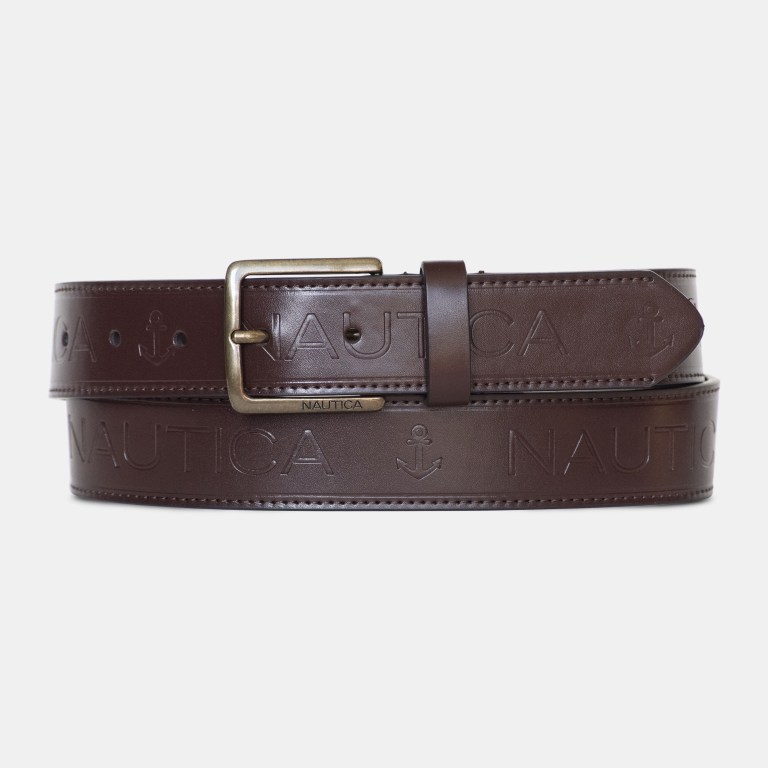 Men's Nautica Logo Embossed Belts Navy | frebYzFG