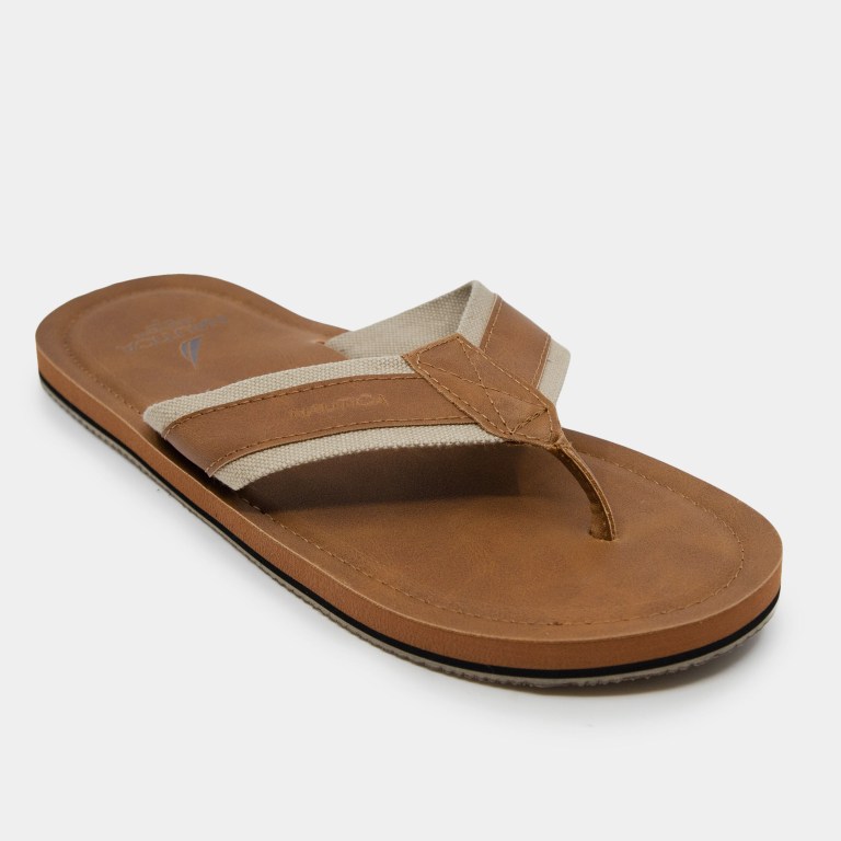 Men's Nautica Logo Embossed Thong Flip Flops Brown | iCPuI3fe