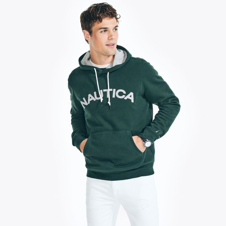 Men's Nautica Logo Pullover Hoodie Sweatshirts Blue | HJ8I4UM4