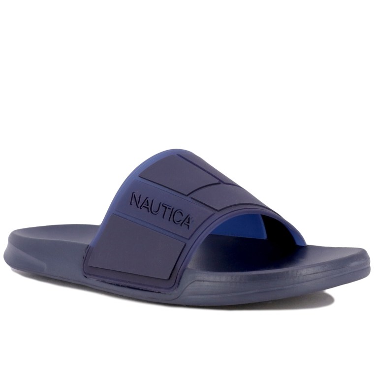 Men's Nautica Logo-embossed Slides Blue | UARBnrsD