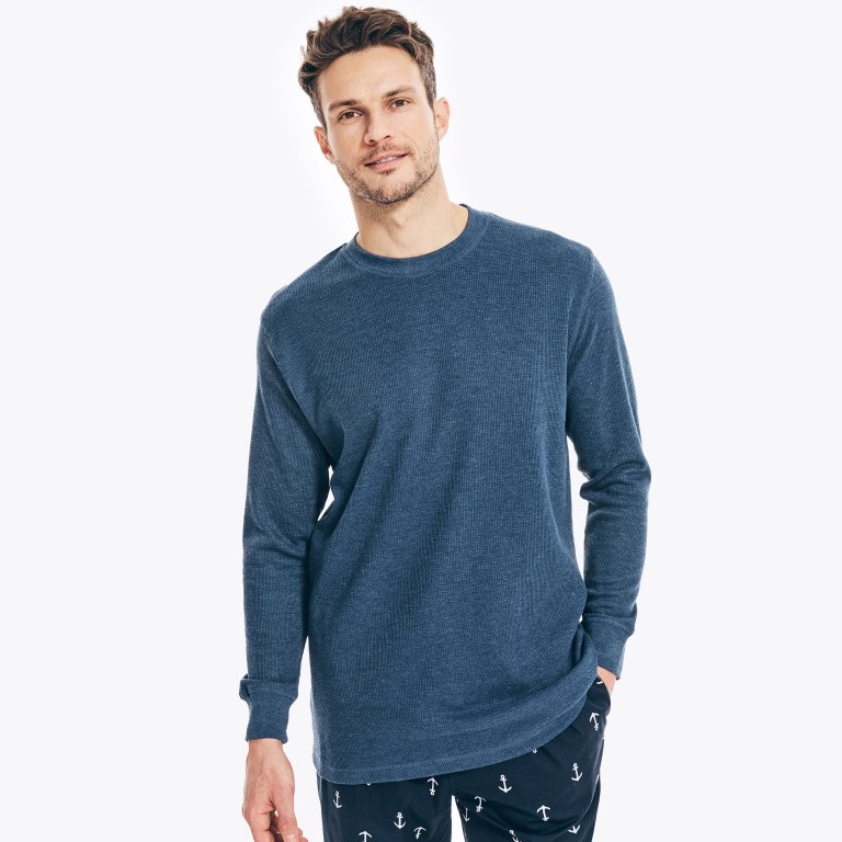 Men's Nautica Long-sleeve Crewneck Thermal T Shirts Navy | syDCeQLu